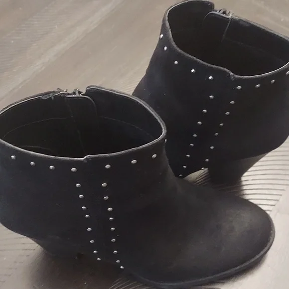 MIA Black Studded Textile Upper Sz 8.5 Ankle Boots Stacked Heel - Picture 9 of 11